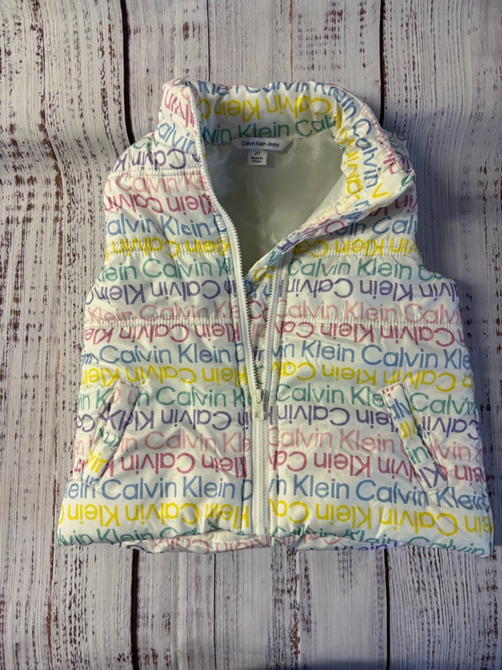 Calvin Klein White Vest with Rainbow Logo Print